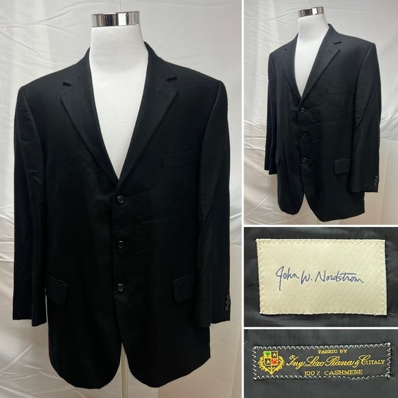 Loro Piana John W. Nordstrom Black 100% Cashmere 3-Button 48L Blazer Suit  Jacket